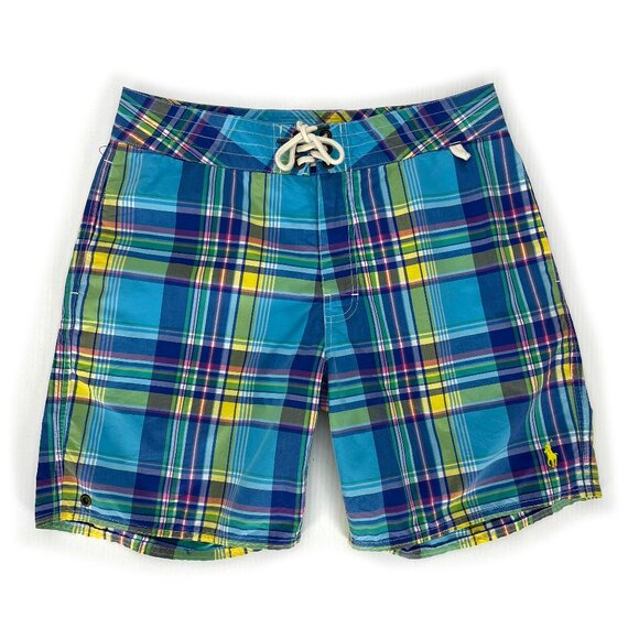 Polo Ralph Lauren Swim Trunk Men Board Shorts Plaid New NWT 32 M